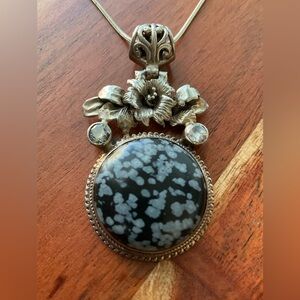 .925 Sterling Silver Obsidian Pendant